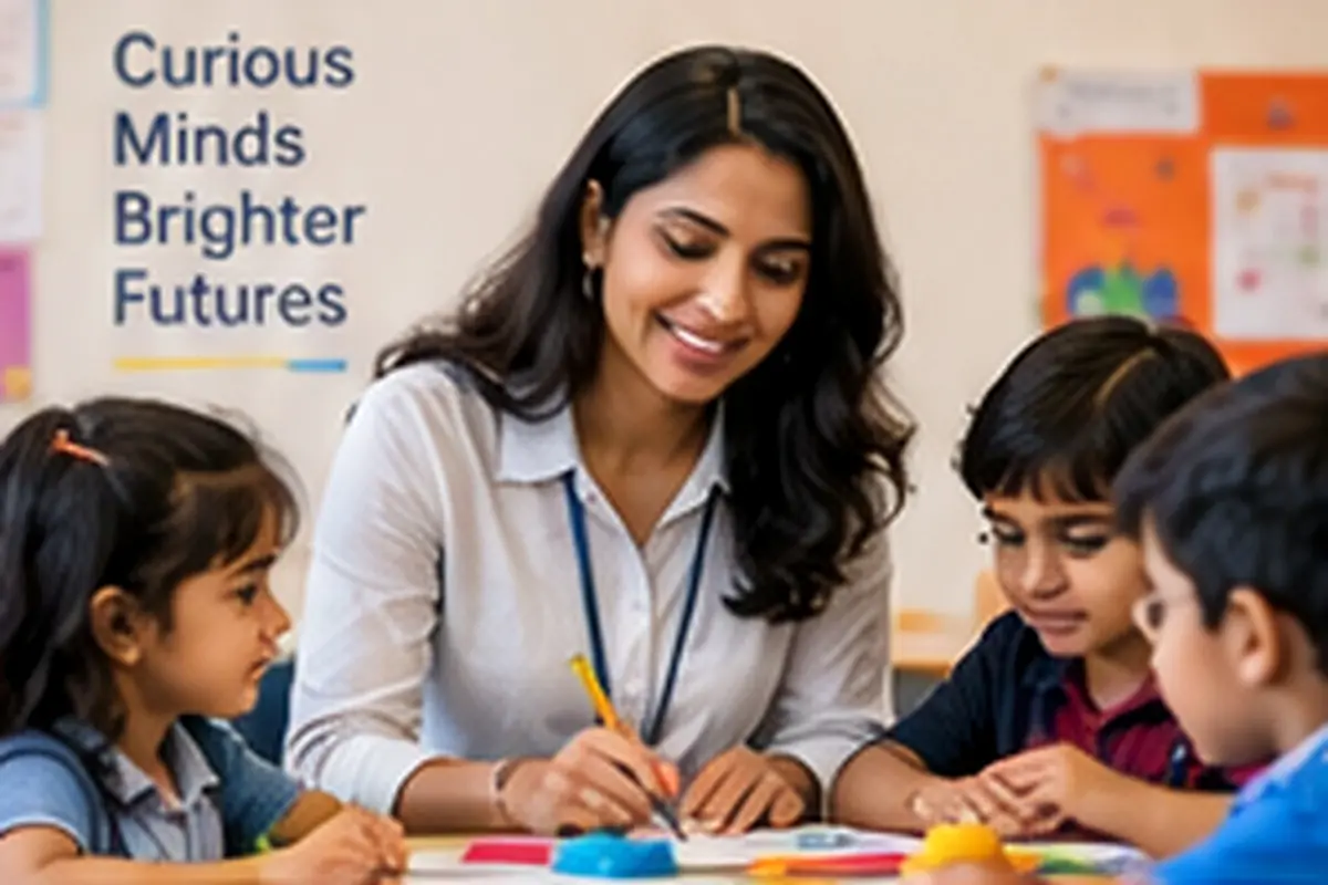 Teacher guiding children in a group activity