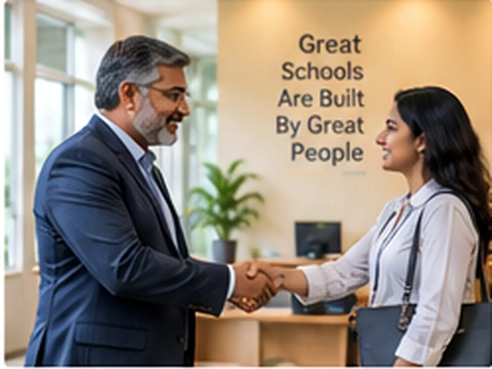 School principal welcoming a new teacher